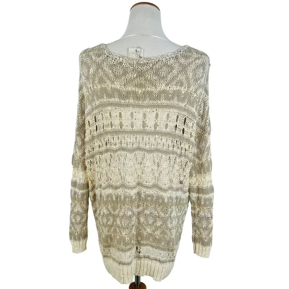 RARE NWT Free People Ivory Metallic Shimmer Slouchy On-Off Shoulder Knit Sweater